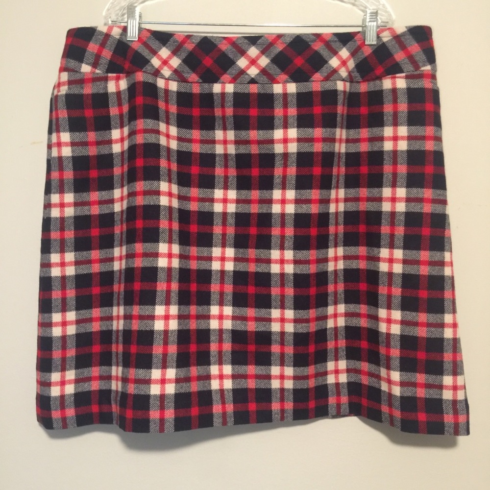Red, Blue, Cream Plaid Wool-blend Skirt by Talbots